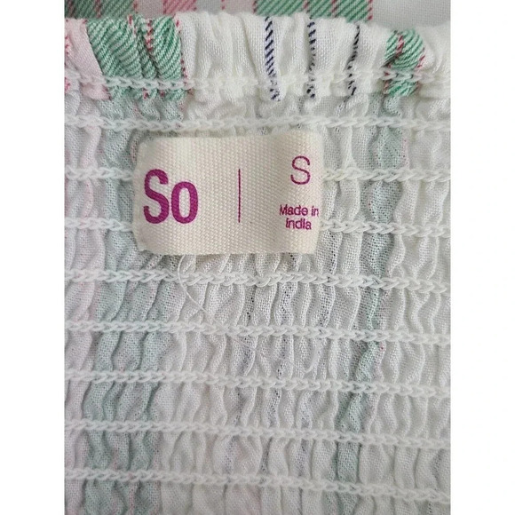 SO Midi Sundress Juniors Size Small Buttons Wide Thin Stripes Smocked Back Rayon - Picture 4 of 5